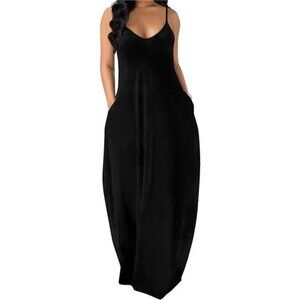 Women's Maxi Dresses Summer Spaghetti Strap Dress with Pockets